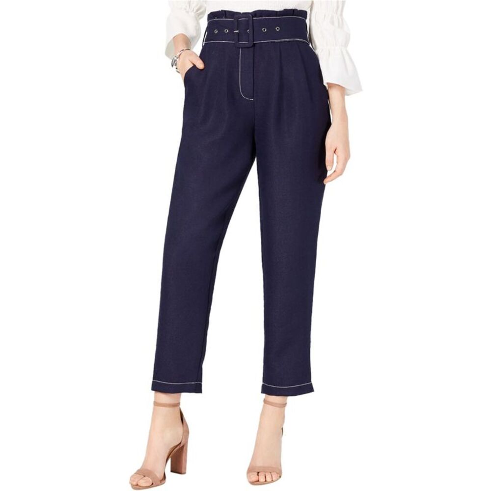 Moon River Womens Paper Bag Straight Leg Casual Pants, Blue, XS, MP